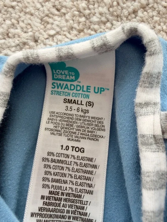 Love to dream Blue Baby Swaddle with Striped Trim - Picture 4 of 5